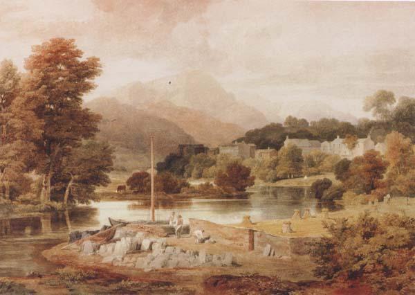 Ramsay Richard Reinagle A Slate Wharf,with the Village of Clappersgate and Coniston Fells,near the Head of Windermere-Forenoon (mk47)